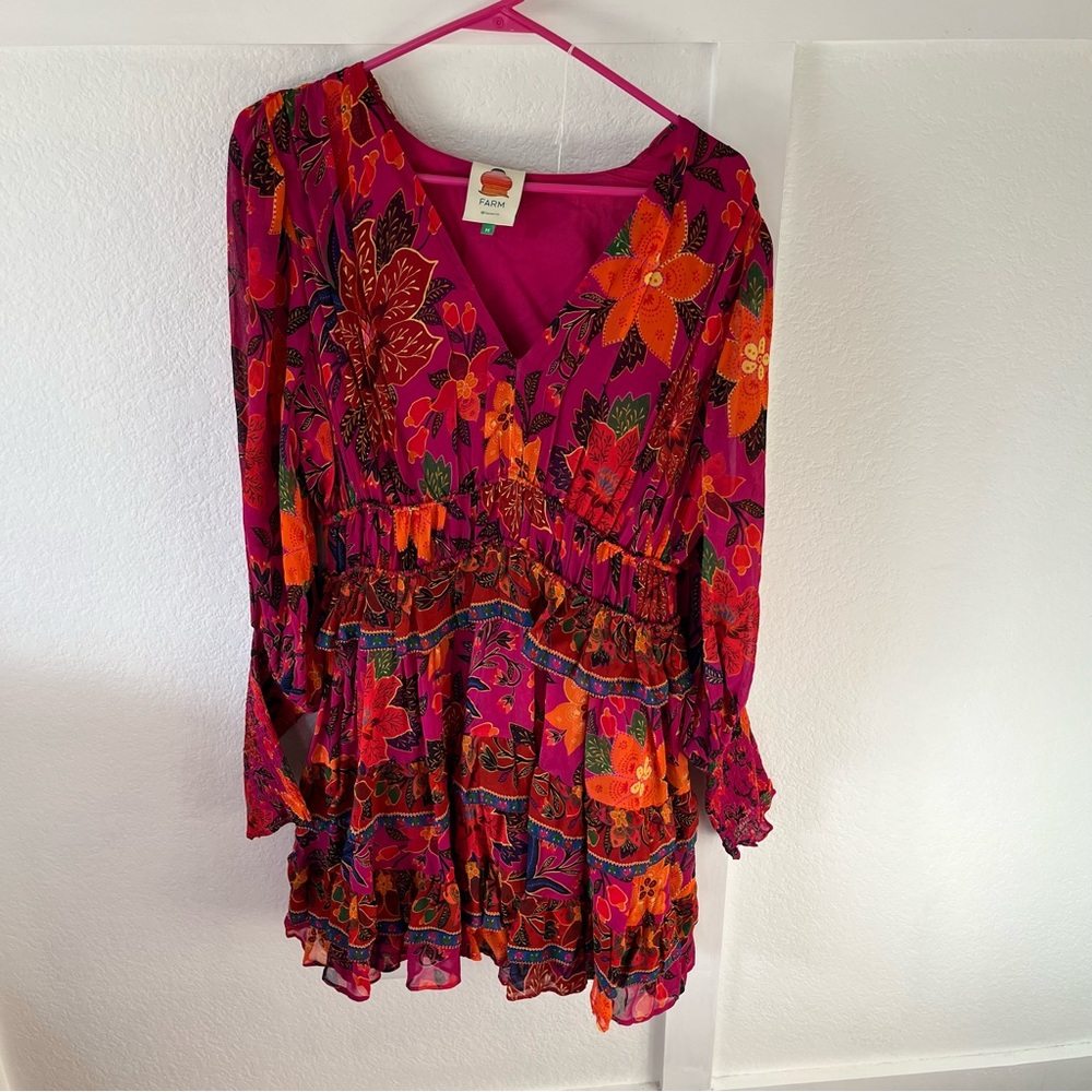 Farm Rio Women's Medium Tropical Tapestry Ruffle Dress